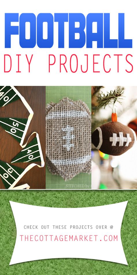 Football DIY Projects - The Cottage Market #Footbal, #FootballDIYProjects, #FootballCrafts Diy Football Room Decor, Football Pillows Diy, Football Ornaments Diy, Football Banquet, Football Diy, Football Crafts, Football Fever, Football Christmas, Football Tailgate