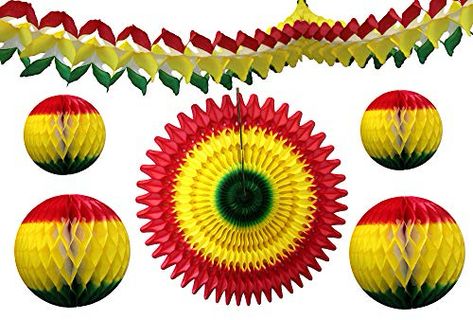 Rasta Party Decorations, Bob Marley Birthday, Rasta Party, Jamaican Party, Jamaican Art, Tissue Garland, Party Zone, Paper Party Decorations, Vinyl Store