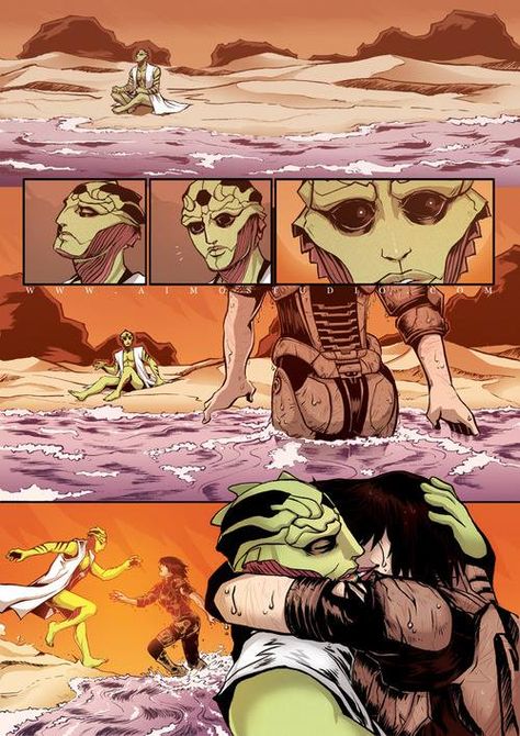 Thane and Shepard... across the sea Thane Krios X Shepard, Mass Effect Thane, Mass Effect Comic, Mass Effect Romance, Thane Krios, Mass Effect Garrus, Alien Romance, Mass Effect 1, Mass Effect Universe