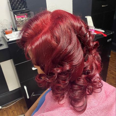 Dyed Burgundy Hair, Wild Cherry Hair Color, Red Silk Press, Bday Braids, Red Highlights On Dark Hair, Magenta Red Hair, Strawberry Red Hair, Burgundy Hair Color, Silk Press Natural Hair