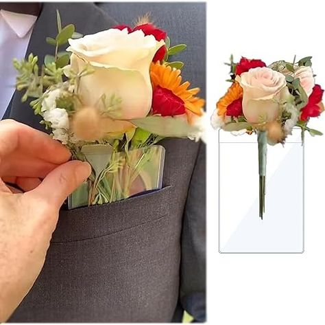 Amazon.com: 12 Pack Pocket Boutonniere Plastic Sleeve - Flowers Not Included, Pocket Boutonniere Holder for Suit Jacket Pocket - No Lapel Pin Required, Perfect for Wedding Groom and Groomsmen Suits Pocket : Clothing, Shoes & Jewelry Wedding Groom And Groomsmen, Pocket Boutonniere, Groom And Groomsmen Suits, Groomsmen Boutonniere, Flower Sleeve, Wedding Flower Inspiration, Groomsmen Suits, Diy Wedding Flowers, Boutonniere Wedding