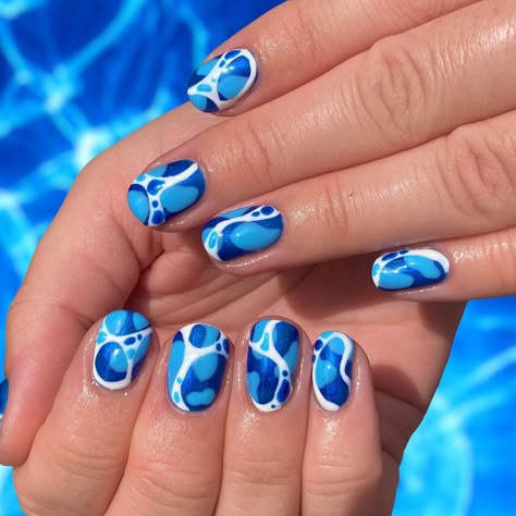 Pool Party Nails, Beach Nail Art Designs, Summer Nail Art Ideas, Pool Nails, Water Nail Art, Beach Nail Art, Wave Nails, Water Nails, Mens Nails