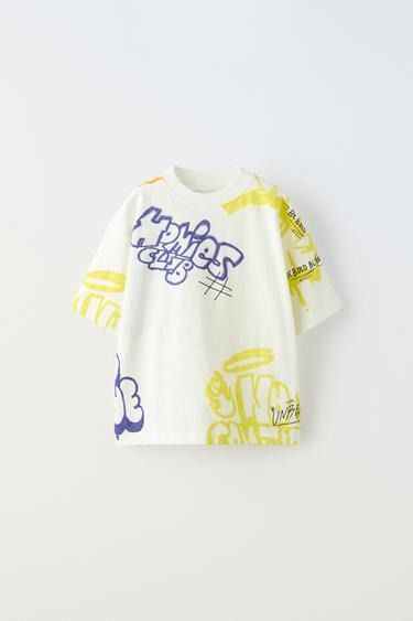 Printed T-shirts 6-14 Years | ZARA United Kingdom Graffiti Graphic Tee, Graffiti Shirt, Zara Australia, Crochet Jacket, Cardigan Sweater Jacket, Boys Long Sleeve, T Shirt Vest, Trouser Jeans, Boys T Shirts