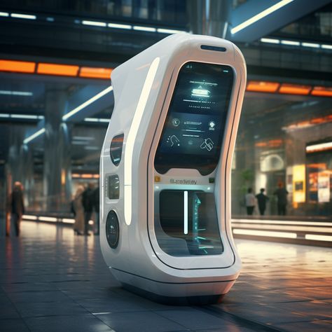 Futuristic Vending Machine Design, Futuristic Vending Machine, Sci Fi Laboratory, Futuristic Transportation, Futuristic Gadgets, Vending Machine Design, Green Bridge, Future Technology Concept, Auditorium Design