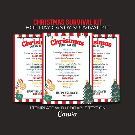 Holiday Survival Kit Gift, Christmas Survival Kit, Holiday Survival Kit, Christmas Letter Template, Xmas Candy, Survival Kit Gifts, Tootsie Roll, Christmas Letter, Holiday List