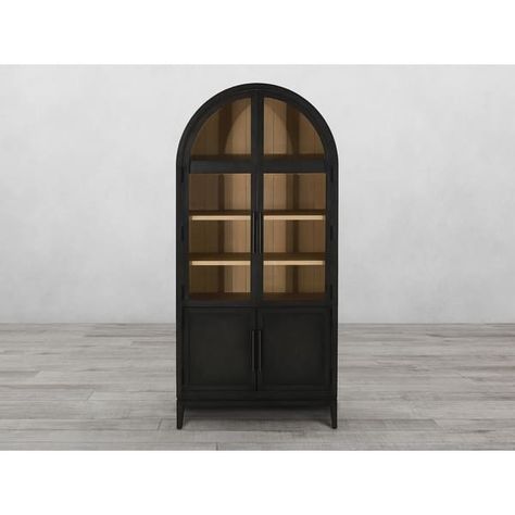 Abbyson Veronica 80-inch Curved Wood Bookcase - On Sale - Bed Bath & Beyond - 37435553 Arched Cabinet, Displaying Books, Black Bookcase, Bookcase Bed, Tempered Glass Door, Curved Wood, Wood Bookcase, Furniture Outlet Stores, Bold Black