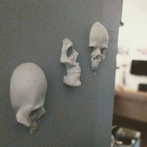 Skulls On Wall, Diy Catacomb Wall, 3d Skull Art, Skeleton Wall Decor, 3d Print Wall Decor, 3d Printing Decoration, 3d Printing Wall Art, Plastic Skull Crafts, 3d Print Wall Art