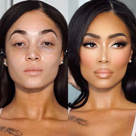 Mua @paintedbyspencer - Before/After transformation! #AhoufeBridal -PREP: Self Adjusting Complexion Primer by @urbandecaycosmetics #urbandecayXFOUNDATION: "Praline" Born This Way Foundation by @toofaced #toofacedXCONTOUR: "Icon 3.2" Pigment Foundation Stick by @iconic.london #iconiclondonXCONCEAL: #8 & #9 Liquid Concealers by @kkwbeauty #kkwbeautyXBAKE: "Poundcake" Easy Bake Loose Setting Powder by @hudabeauty #hudabeautyXEYES: "Chocolate" Cream Contour, "Jet" Waterproof Creme Eyeliner, & "Prism Paintedbyspencer Makeup, Contour Video, Transformation Makeup, Makeup Before And After, Batons Matte, Makeup Help, Power Of Makeup, Pictures Makeup, Stunning Makeup