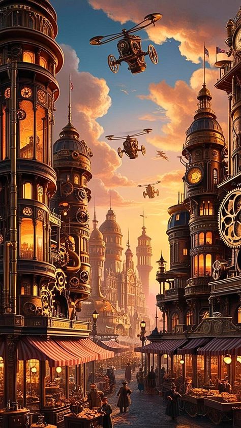 Visit our Channel for all type of Fantasy. linktr.ee/FantasyWorldsUnited #Fantasy #steampunk #art #landscape #city Steampunk City Art, Steam Punk City, Steampunk Landscape, Steampunk Setting, Steam Punk Aesthetic, Fantasy Art Style, Steampunk Background, Basement Bar Plans, Game Art Environment