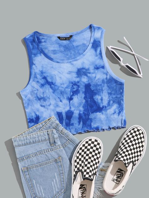 Cute Ripped Jeans, Cute Sleepwear, Top Shein, Trendy Summer Outfits, Women Tank Tops, Blue Crop Tops, Crop Top Outfits, Tween Outfits, Cute Crop Tops