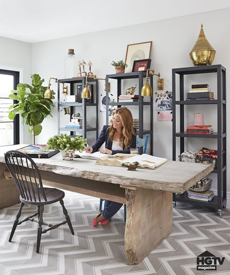 Raw mahogany dining table | Desk | exposed wood | 3 mobile bookcases in matte black | sconces between mobile bookcases Multipurpose Dining Room, Modern Office Space, Modern Office Design, Apartment Renovation, Small Room Design, Room Redo, Dining Room Office, Diy Desk, Home Office Space