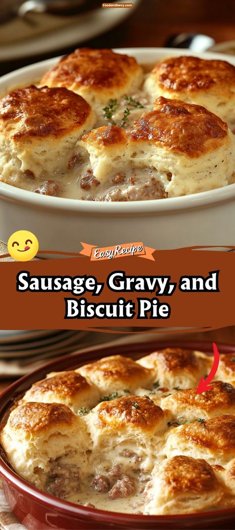 Indulge in a comforting Southern dish with Sausage, Gravy, and Biscuit Pie. This hearty pie layers fluffy biscuits, savory sausage, and rich gravy in a delicious bake that’s perfect for breakfast or brunch. It’s a true comfort dish that satisfies with every bite. #BiscuitPie #SouthernCuisine #ComfortFood Spicy Sausage Gravy, Dish With Sausage, Biscuit Pie, Gravy Seasoning, Sausage And Gravy, Brown Notes, Ground Sausage Recipes, Sausage Gravy And Biscuits, Flour Biscuits