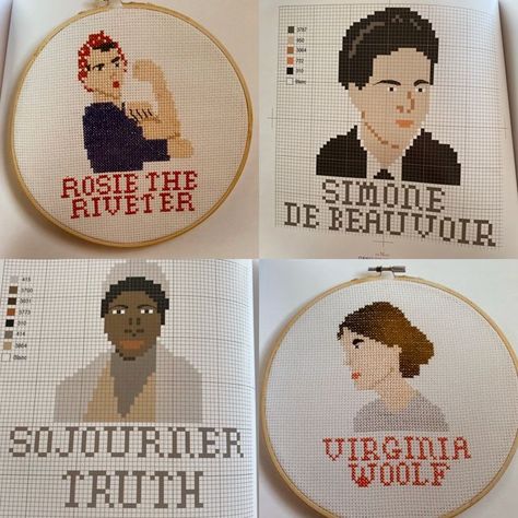 Recension: Fleiss, Anna & Mancuso, Lauren; Feminist icon cross-stitch; 2017 Communist Cross Stitch, Feminist Icons, Rosie The Riveter, Hillary Clinton, Plastic Canvas, Stitch Patterns, Cross Stitch, Baseball Cards, Canvas