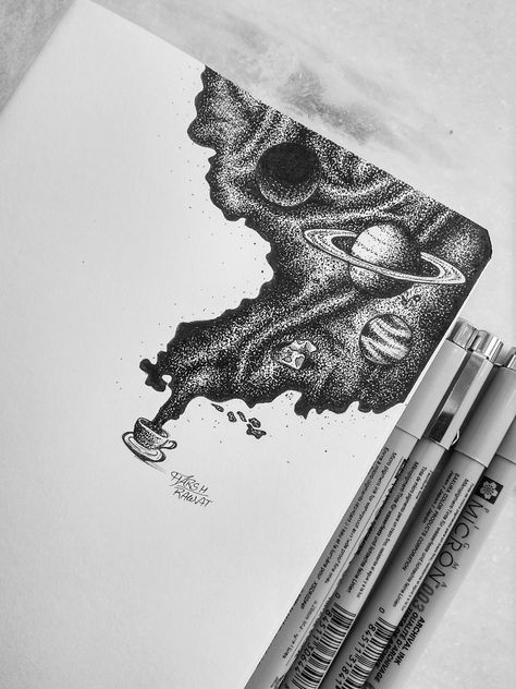 Pen Sketch Tattoo, Cool Stippling Art, Drawing With Dots Ideas, Drain The Pen Art, Space Pen Drawing, Ink Dot Art, Sketchbook Ideas Pen, What To Sketch Ideas, Dot Drawing Sketches