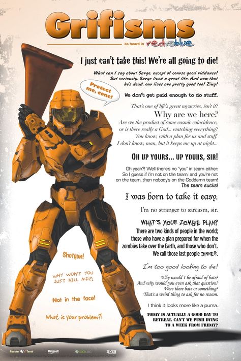 I am a HUGE RvB fan. Actually, just Halo in general. Halo Funny, John 117, Halo Game, Achievement Hunter, Red Vs Blue, Rooster Teeth, Red Team, Geek Out, Know Your Meme