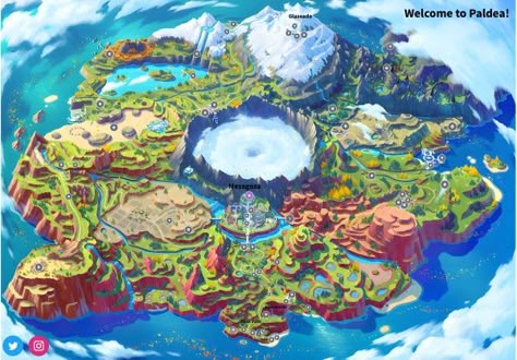 Pokemon Violet, Pokemon Scarlet And Violet, Pokémon Scarlet, Accel World, Pokemon Regions, Pokemon Scarlet, Wild Pokemon, Fantasy World Map, Map Ideas