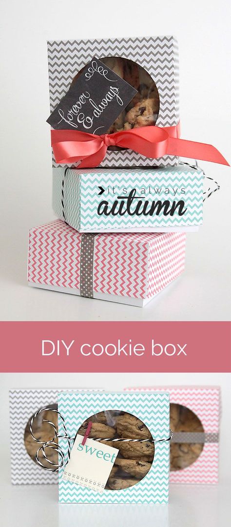 make an adorable box for gifting cookies or treats from folded cardstock or paper with this easy tutorial - put all that left over scrapbook paper to good use! Gifting Cookies, Cookie Wrapping, Cookie Gift Packaging, Gift Cookies, Treat Packaging, Cookies Packaging, Cookies Box, Diy Dessert, Bakers Kitchen