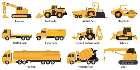 Set of construct machines. Premium Vecto... | Premium Vector #Freepik #vector #car #construction #truck #engineering Flight Checklist, Car Facts, Interesting Science Facts, Cement Truck, Construction Trucks, Fuel Truck, Construction Safety, Building Site, Engineering Tools