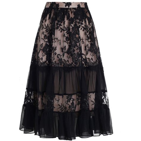 ZIMMERMANN Karmic Lace Skirt ($950) ❤ liked on Polyvore featuring skirts, lace skirt, zimmermann, midi skirt, tiered skirt and calf length skirts Skirts Tiered, Skirts Layered, Rok Tile, Layered Lace Skirt, Bridesmaid Dresses Ideas, Vintage Style Skirts, Skirt Tiered, Black Lace Skirt, Calf Length Skirts