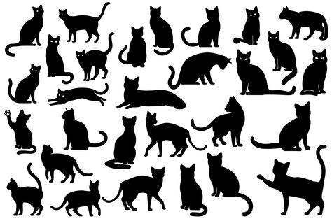 Cat Silhouette Drawing, Black Cat Silhouette Tattoo, Black Cat Sitting Drawing, Cat Silhouette Aesthetic, Cat Silloute Art, Cat Dog Silhouette, Cat Silhouette Tattoos, Stretching Cat Silhouette, Black Cat Illustration