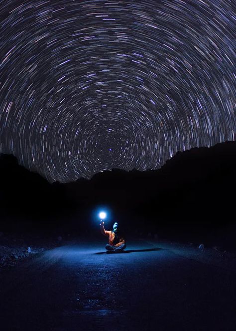 Sky Man, Night Sky Photography, Star Trails, Manama, Photography Games, Stars At Night, Ancient Wisdom, India Travel, Starry Sky