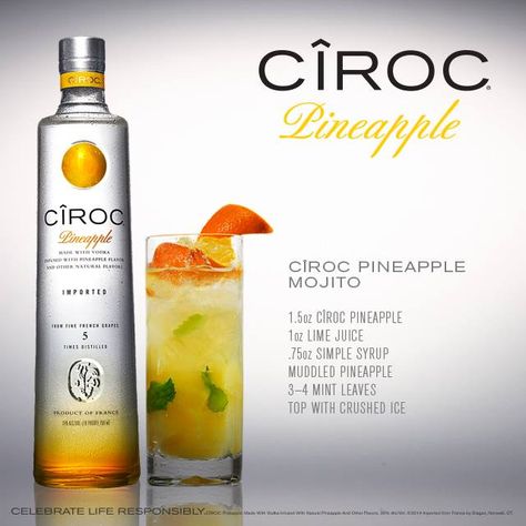 ciroc pineapple vodka | Extending the Summer with new pineapple vodka Ciroc Cocktails, Ciroc Drinks, Pineapple Infused Vodka, Ciroc Pineapple, Drinks Liquor, Vodka Mixed Drinks, Ciroc Recipes, Pineapple Mojito, Ciroc Vodka