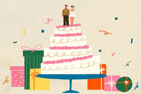 Wedding cake doodle illustration, bride ... | Free Vector #Freepik #freevector #wedding-couple #bride-groom #bride #groom Wedding Cake Doodle, Wedding Cake Drawing, Wedding Cake Illustration, Wedding Cake Illustrations, Cake Doodle, Wedding Doodles, Anniversary Illustration, Cake Drawing, Cake Illustration