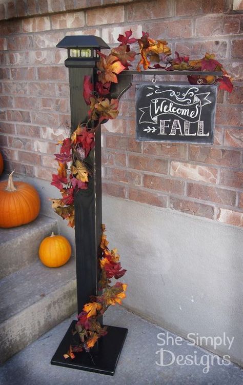 18 Fascinating Outdoor Fall Decorations That You Shouldnt Miss Outdoor Fall Decorations, Pumpkins And Leaves, Outside Fall Decor, Adirondack Style, Rustic Christmas Wreath, Fall Deco, Fall Outdoor Decor, Front Porches, Fall Decorations Porch