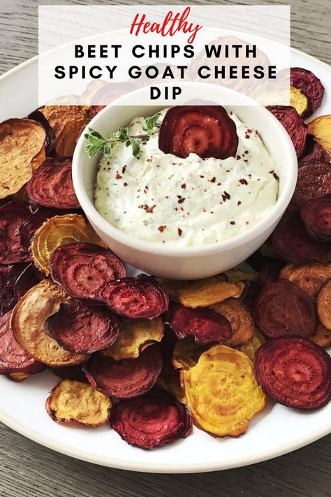 These Healthy Beet Chips with Spicy Goat Cheese Dip from Cooking with Coit are worth the effort! The second you dip your fresh-out-of-the-oven beet chips in this spicy goat cheese dip, you will be in heaven. Try these for the holiday for a appetizer that will be a hit! Beetroot Chips, Cooking Beets In Oven, Homemade French Onion Dip, Goat Cheese Dip, Beet Chips, Vegetable Chips, Dehydrated Vegetables, Veggie Chips, Beet Recipes