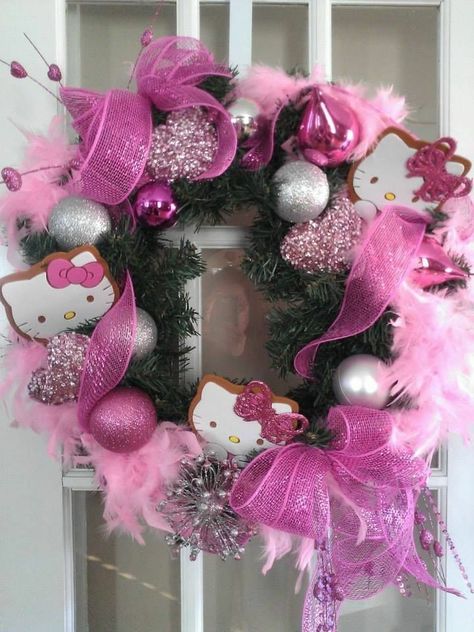 Me Love Hello Kitty Long Time Hello Kitty Wreath, Hello Kitty Ornaments, Hello Kitty Navidad, Sanrio Christmas, Hello Kitty Christmas Tree, Hello Kitty Bedroom, Anniversaire Diy, Hello Kitty House, Hello Kitty Rooms