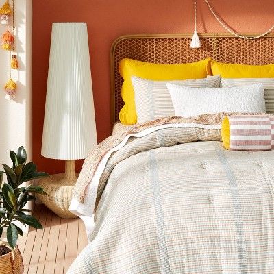 Jungalow Bedroom, Scallop Edge Quilt, Jungalow Decor, Striped Comforter, Target Bedding, Velvet Comforter, Striped Bedding, Striped Duvet, Striped Duvet Covers