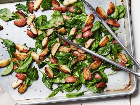 Roasted Potatoes and Spinach Recipe | Food Network Spinach And Potato Recipes, Potatoes And Spinach, Spinach Benefits, Leafy Salad, Spinach Recipe, Roasted Potato Recipes, Spinach Stuffed Mushrooms, Spinach Recipes, Veggie Sides