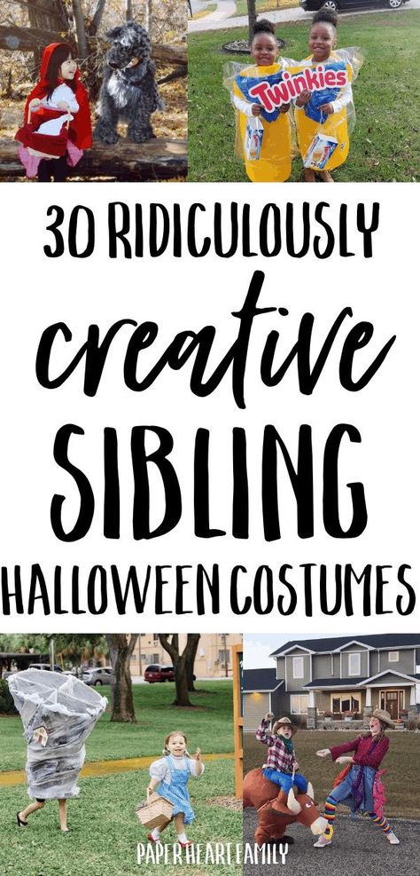 Sibling Halloween costumes for 2, 3, or for baby, toddler or older kids. These 30 awesome ideas will inspire your Halloween costumes this year to be the best ever! Sibling Costume Ideas, Sister Halloween Costumes, Sibling Halloween Costumes, Sister Costumes, Sibling Costume, Diy Halloween Costumes For Kids, Boy Halloween Costumes