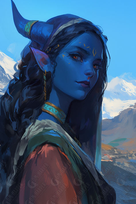 Tiefling Druid Npc Pfp, Dnd Tiefling Art, Druids Dnd, Female Druid Art, Blue Tiefling Woman, Teifling Dnd Art, Green Tiefling, Bg3 Tiefling, Kitsune Woman