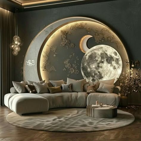 Girls Bedroom Color Schemes, Luxury Living Room Interior, Moon Sofa, Language Design, Diy Wall Design, Blacklight Posters, Black Bedroom Decor, Zen Bedroom, Sofa Wall