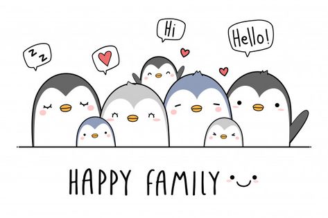 Cute penguin family greeting cartoon Vector | Premium Download Cute Penguin Cartoon, Penguin Cartoon, Penguin Family, Penguin Art, Looney Tunes Cartoons, Family Drawing, Animal Doodles, Christmas Doodles, Family Cartoon