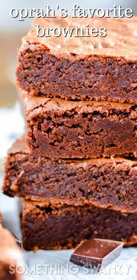 Oprah's Favorite Brownies https://www.somethingswanky.com/oprahs-favorite-brownies/?utm_campaign=coschedule&utm_source=pinterest&utm_medium=Something%20Swanky&utm_content=Oprah%27s%20Favorite%20Brownies Chocolate Chunk Brownies, Make Chocolate Chip Cookies, Best Brownies, Brownies Recipe, Fudgy Brownies, Oat Flour, Party Desserts, Fudge Recipes, Best Dessert Recipes