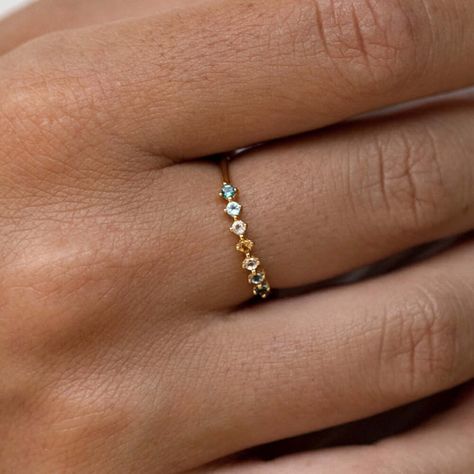 This gold gemstone ring features 7 hand-set stones in beach-inspired hues. Multi Gemstone Ring, Gold Gemstone Ring, Big Rings, Detailed Ring, Swiss Blue Topaz, Beach Inspired, Traditional Jewelry, London Blue Topaz, White Topaz