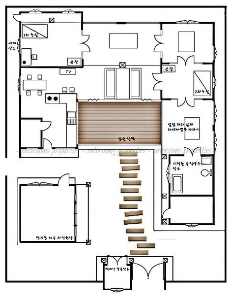 Widespread 26+ Korean Conventional Home Plans - It... Check more at https://weeklyus.com/popular-26-korean-traditional-house-plans/ Traditional Japanese House Plans, Hanok House, Korean Traditional House, Traditional Korean House, Korean House, Small Modern House Plans, Asian House, Traditional Japanese House, Courtyard House Plans