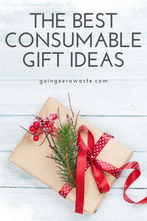 Consumables are great because sometimes you just want to give someone a real, concrete gift. There are some people in the world you want to give a gift to, but you don't want to spend an hour or two with them. I'm sharing 75 consumable gift ideas to help you give something, that will be used up this holiday season. #consumablegifts #giftideas Consummable Gifts, Consumables Gifts, Consumable Christmas Gift Ideas, Consumable Gifts, Bulk Gifts, Eco Stocking Stuffers, Consumable Christmas Gifts, Cheap Eco-friendly Canvas Bag Gift, Consumable Gift Ideas