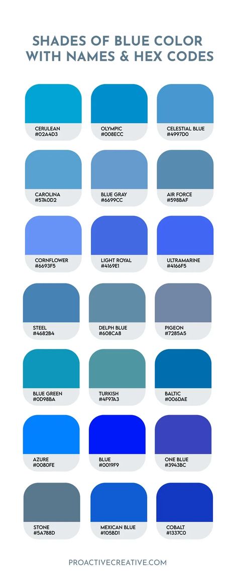 Shades Of Blue Color Palette, Bleu Pantone, Blue Color Hex, Blue Hex Code, Blue Cmyk, Shades Of Blue Color, Different Blue Colors, Blue Shades Colors, Blue Color Combinations