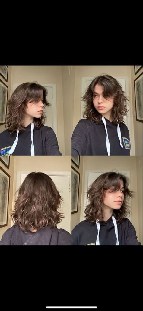 Cute trendy hairstyle ideas | Hair tutorials ideas Female Mullet Wavy Hair, Wolfcut Hair Wavy Medium, Cool Haircuts For Wavy Hair, Shoulder Length Shag Haircut Straight Hair, Wolf Haircut Short Thick Hair, Wolfcut Curtain Bangs Short Hair Wavy, Tomboys With Long Hair, Fluffy Mid Length Hair, Gender Neutral Long Hair