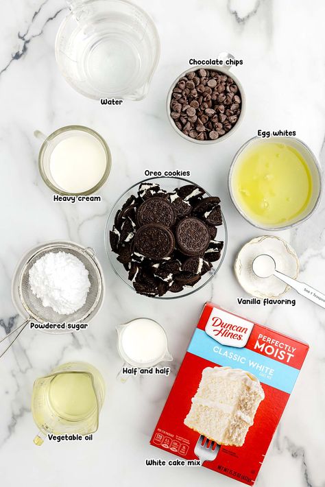 Oreo Cake Recipe Box Cake, Cookies And Cream Cake From Box Cake Mixes, Cookies And Cream Box Cake, Oreo Cake Mix Recipes, Oreo Cake From Box Cake Mixes, Oreo Box Cake Recipe, Oreo Cake Box Recipe, Oreo Crumbs Recipes Desserts, Oreo Cake With Box Cake