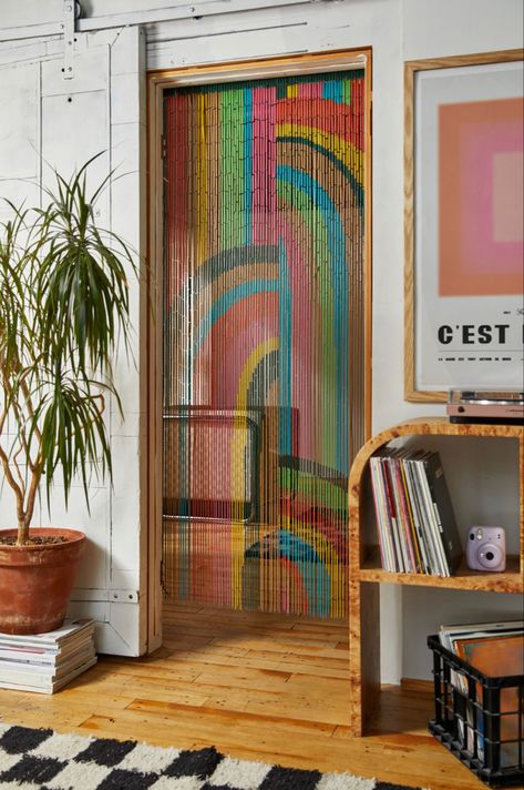 Urban Outfitters Curtains, Bamboo Beaded Curtains, Painted Bamboo, Bamboo Curtains, Beaded Curtain, Uo Home, Rainbow Paint, Painted Rainbow, Bamboo Blinds