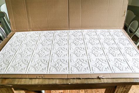 Ikea Step Stool, Tin Backsplash Kitchen, Pressed Tin, Tin Panel, Tin Kitchen, Farmhouse Backsplash, Look Wallpaper, Kitchen Design Diy, Herringbone Backsplash