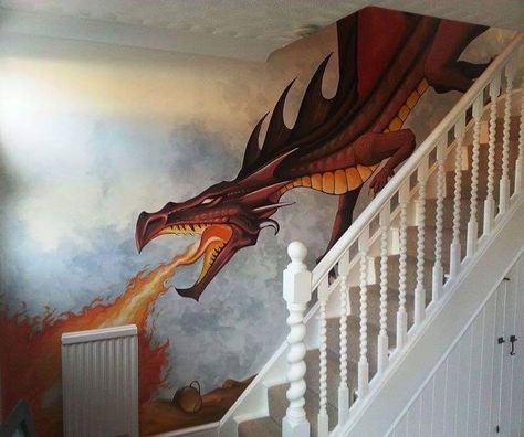 Wall Painting Ideas Bedroom Murals, Wall Murals Painted Bedrooms, Dragon Wall Mural, Dragon Wall, Bedroom Murals, Wall Murals Painted, Bedroom Wall Paint, Deco Originale, Bedroom Decor Design