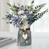 Faux Flowers In Vase, Artificial Flowers In Vase, Faux Flower Centerpiece, Flowers With Vase, Bouquet In Vase, Dahlia Bouquet, Coffee Table Centerpieces, Flowers In Vase, Centerpiece Table