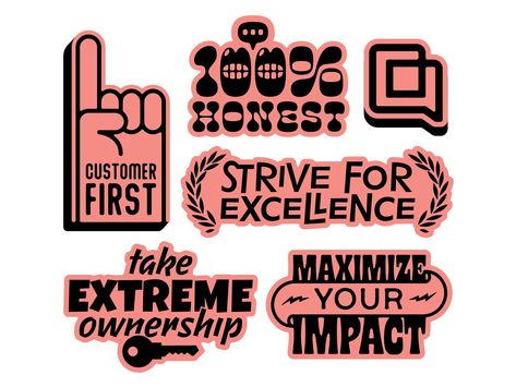 Gorgias company values sticker sheet by Sean Brice on Dribbble Hr Ideas, Fluent Design, Employee Experience, Sticker Design Inspiration, Posters Ideas, Stickers Png, Stickers For Kids, Company Values, Workout Plans