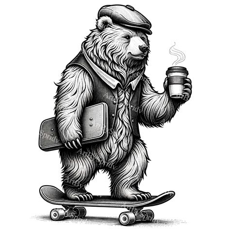 Urban Wildlife, Dapper Outfit, Unique Illustration, Animal Png, Bear Clipart, Bear Tattoo, Bear Illustration, Clipart Design, First Tattoo