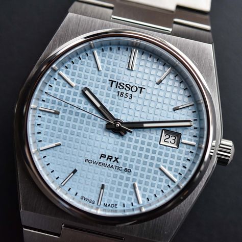 Tissot PRX Powermatic 80 Ice Blue Dial T137.407.11.351.00 Tissot Prx Powermatic 80, Tissot Watches, Telling Time, An Eye, Swiss Watches, Ice Blue, Stainless Steel Case, Timeless Pieces, United States